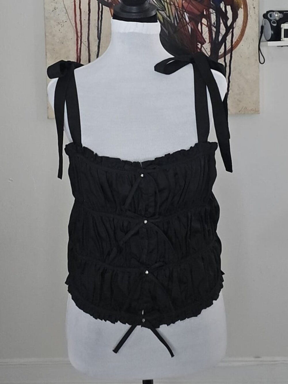 Poplin top with tie-shoulder straps
